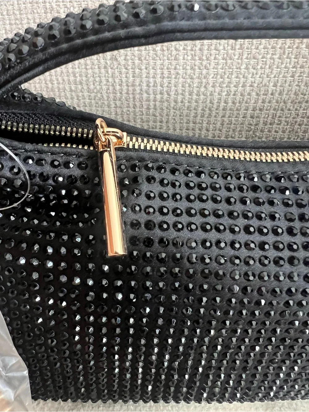Black Crystal-Embellished Shoulder Bag with Gold Chain